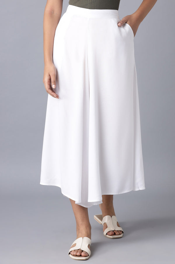 Elleven Women's White Solid Relaxed Fit Ankle Length Mid Rise Cullotes