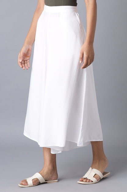 White Solid Flared Culottes With Drawstring
