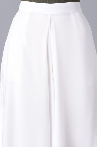 White Solid Flared Culottes With Drawstring