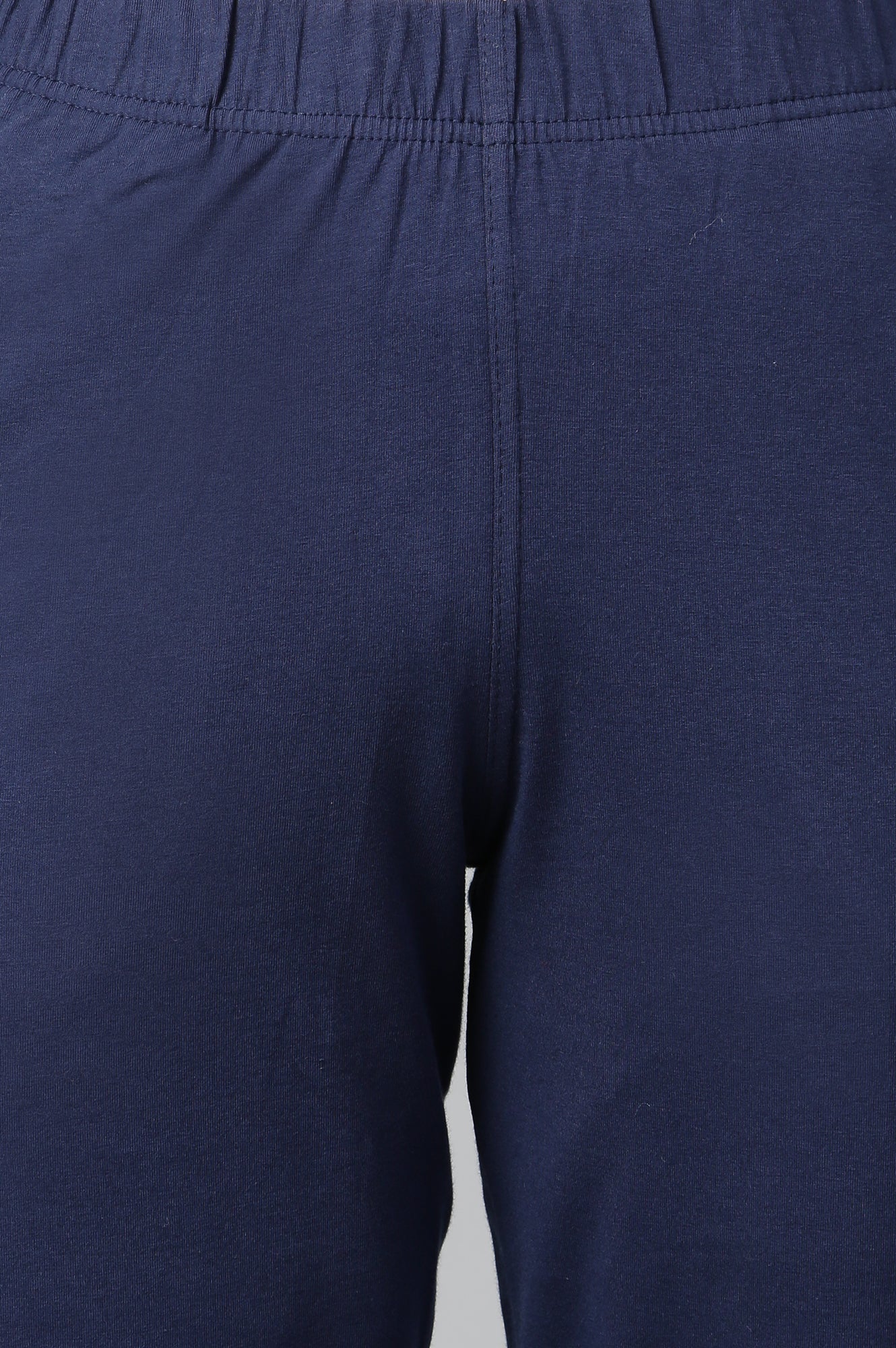 Navy Blue Solid Flared Cotton Pants With Elasticated Waist