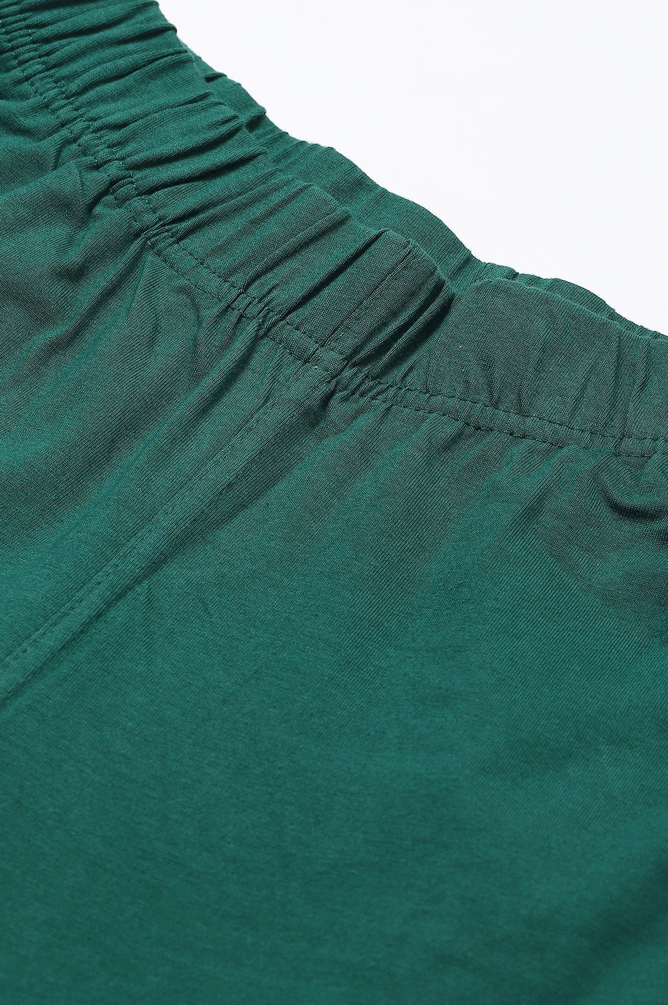 Green Solid Flared Cotton Pants With Elasticated Waist