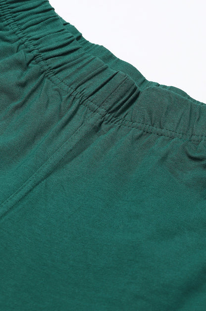 Green Solid Flared Cotton Pants With Elasticated Waist