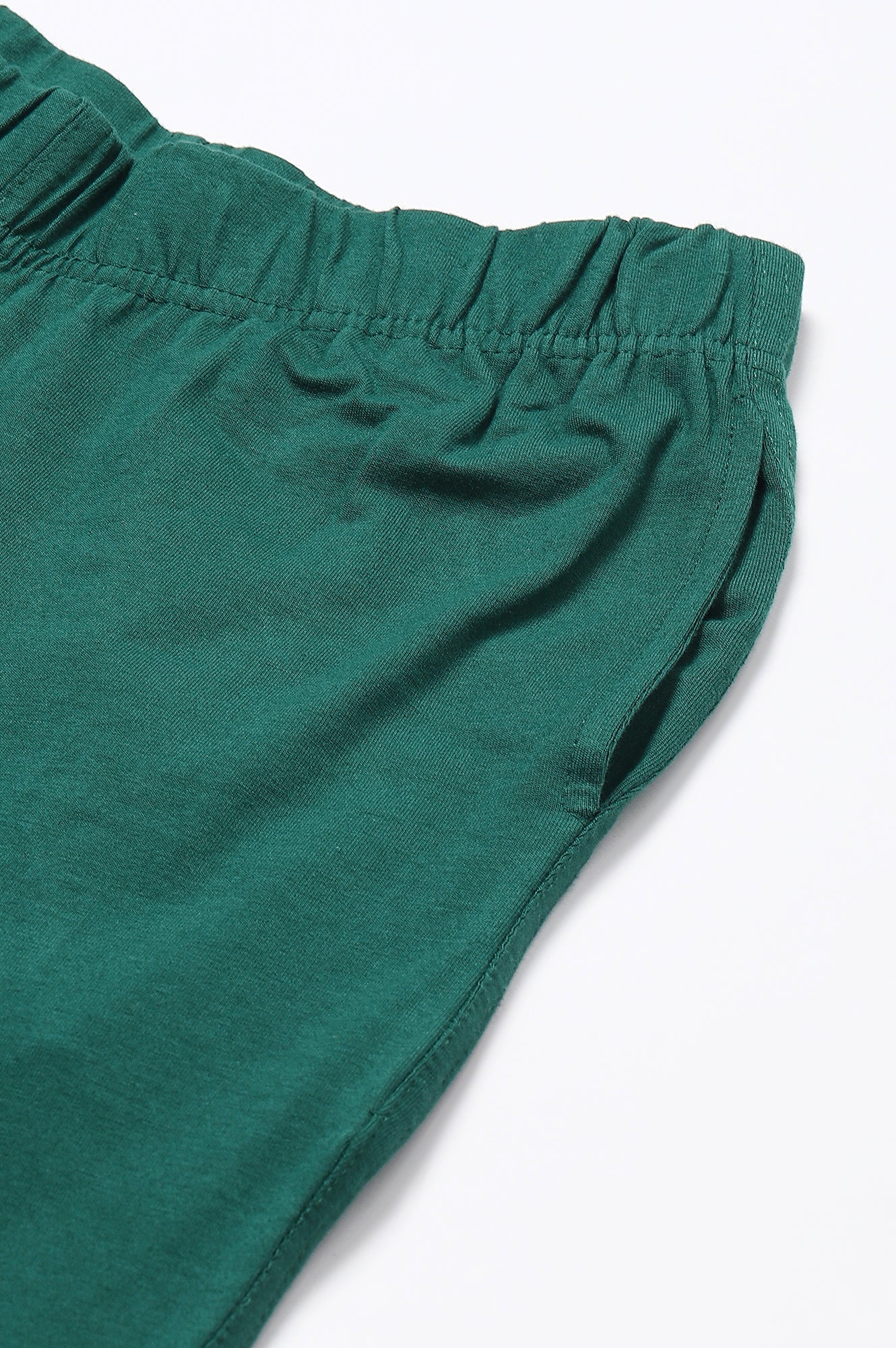 Green Solid Flared Cotton Pants With Elasticated Waist