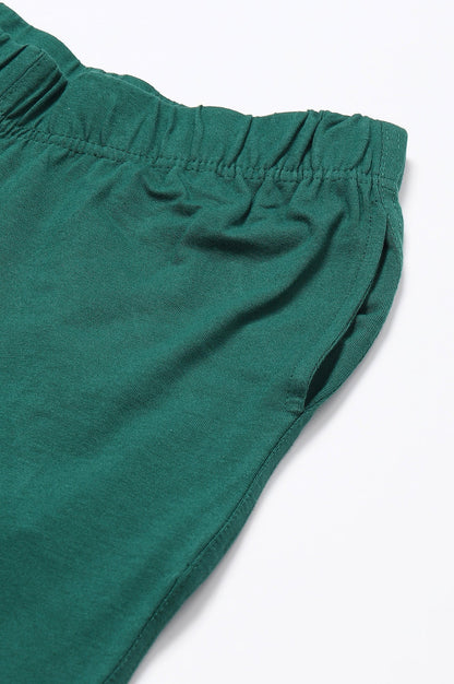 Green Solid Flared Cotton Pants With Elasticated Waist