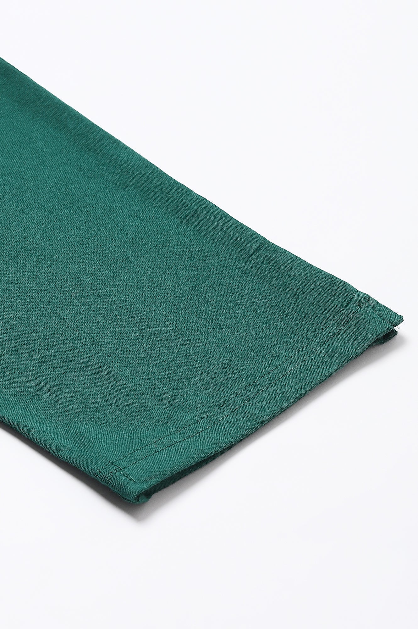 Green Solid Flared Cotton Pants With Elasticated Waist