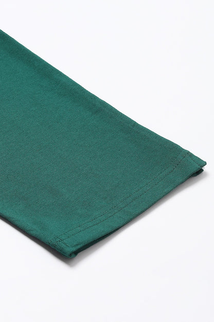 Green Solid Flared Cotton Pants With Elasticated Waist