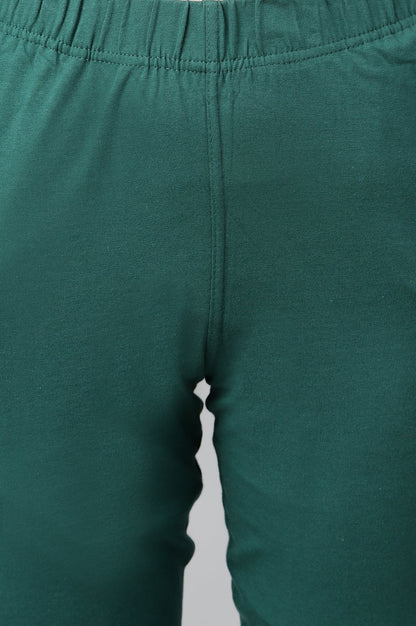 Green Solid Flared Cotton Pants With Elasticated Waist