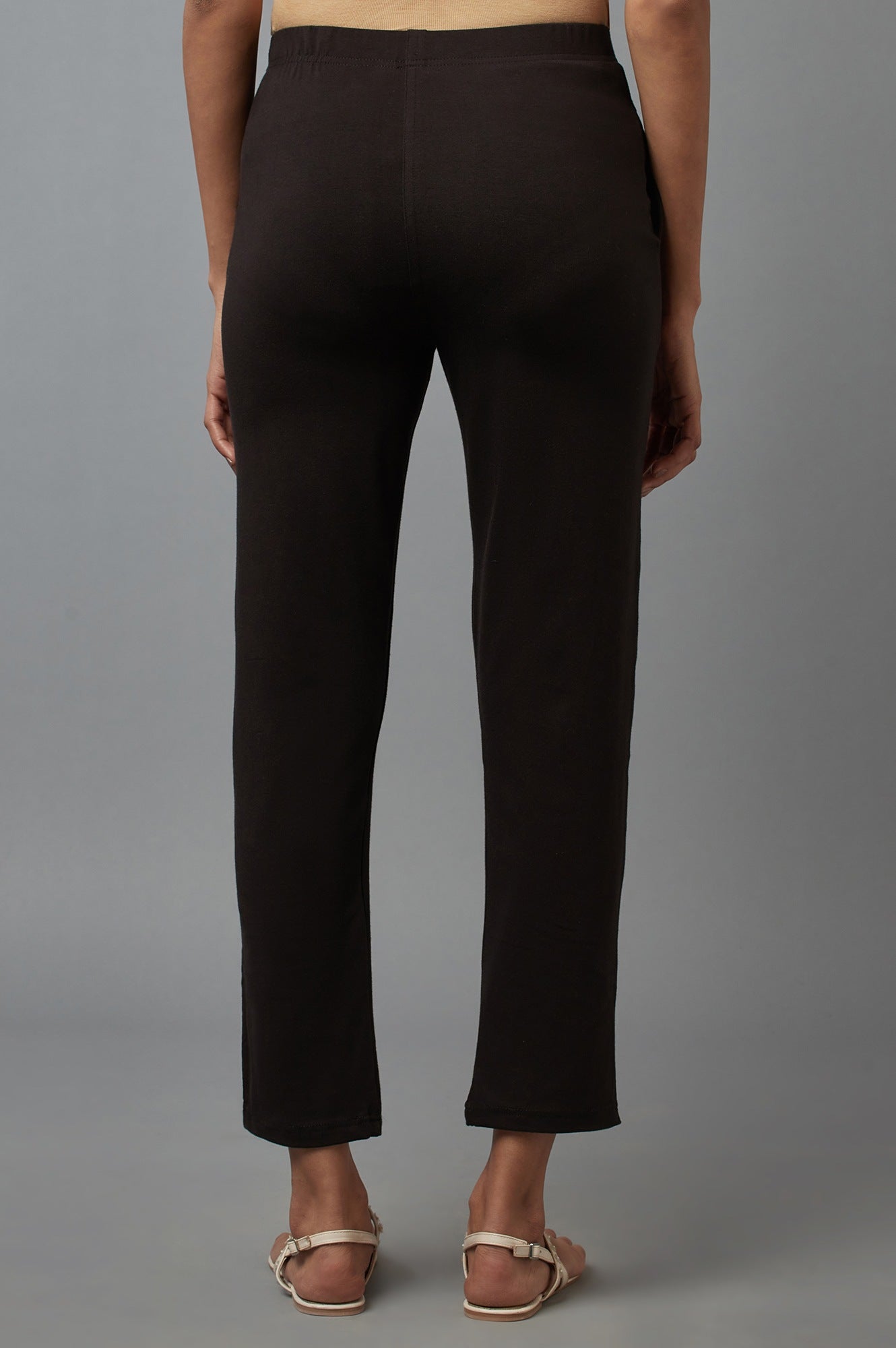 Black Solid Flared Cotton Pants With Elasticated Waist