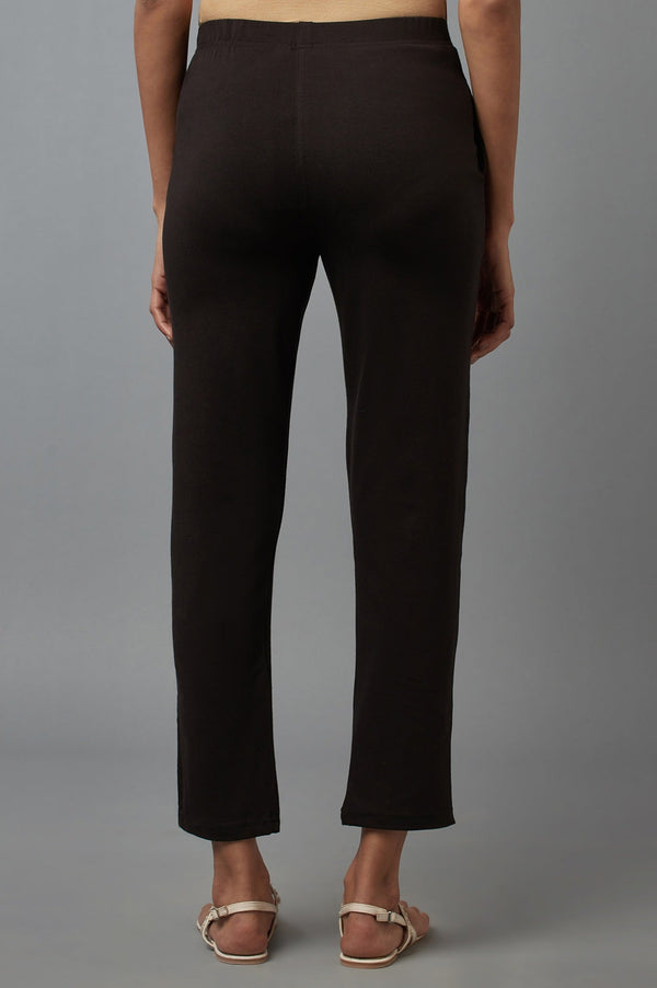 Elleven Women's Black Solid Flared Cotton Pants With Elasticated Waist