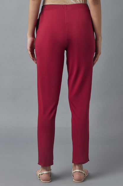 Maroon Solid Flared Cotton Pants With Elasticated Waist