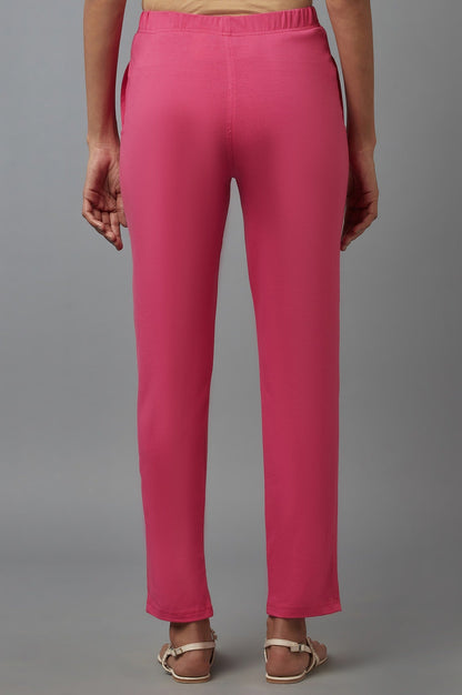 Pink Solid Flared Cotton Pants With Elasticated Waist