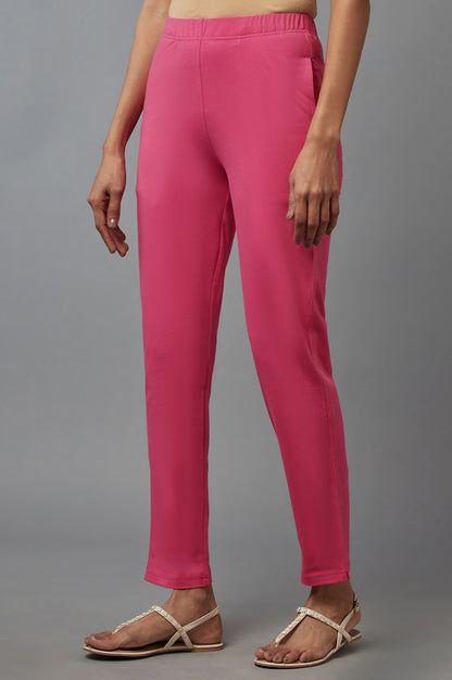 Pink Solid Flared Cotton Pants With Elasticated Waist