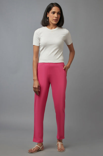Pink Solid Flared Cotton Pants With Elasticated Waist