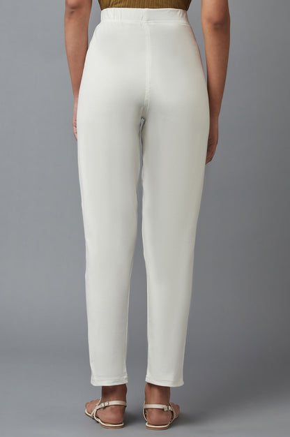 White Solid Flared Cotton Pants With Elasticated Waist