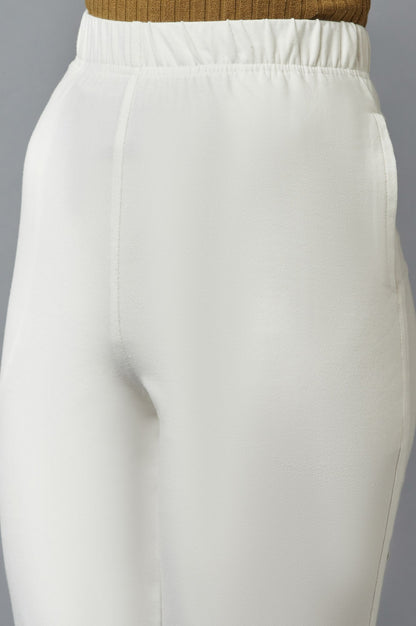 White Solid Flared Cotton Pants With Elasticated Waist