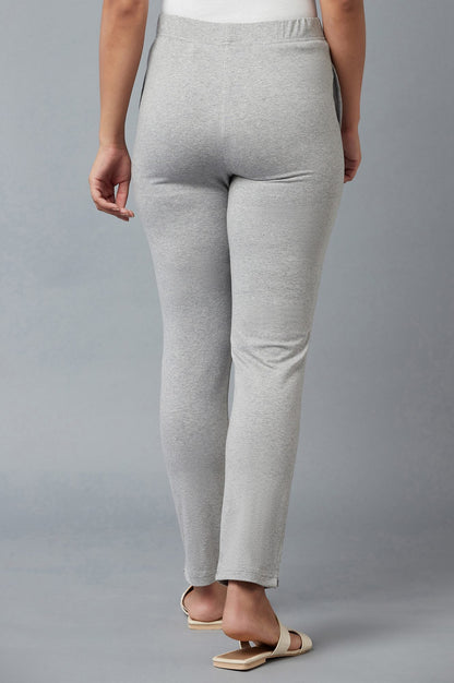 Grey Solid Regular Fit Cotton Pants With Elasticated Waist