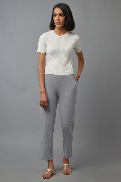Grey Solid Regular Fit Cotton Pants With Elasticated Waist