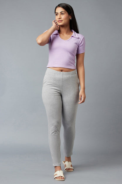 Grey Solid Regular Fit Cotton Pants With Elasticated Waist