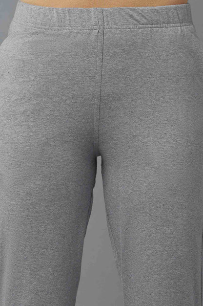 Grey Solid Regular Fit Cotton Pants With Elasticated Waist