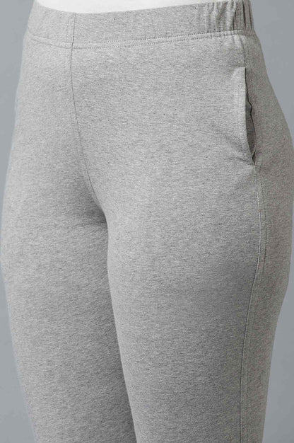 Grey Solid Regular Fit Cotton Pants With Elasticated Waist