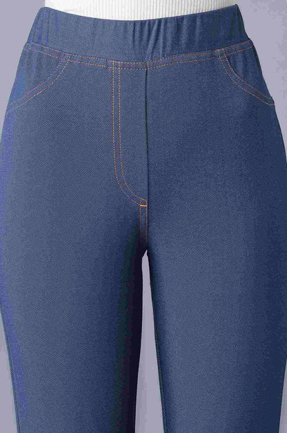 Blue Solid Skinny Fit Cotton Jeggings With Elasticated Waist