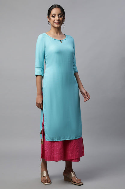 Pink Textured Straight Fit Cotton Palazzo With Drawstring Waist