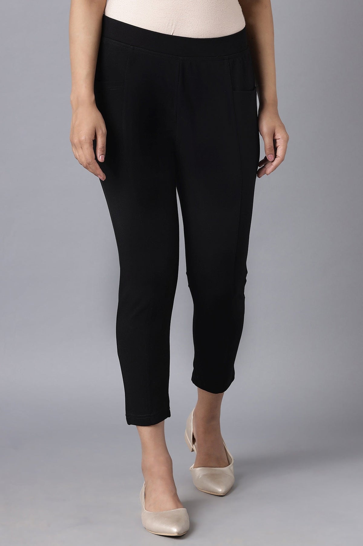 Elleven Women's Black Solid Straight Fit Tights With Elasticated Waistband - XS
