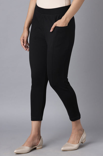 Black Solid Straight Fit Tights With Elasticated Waistband