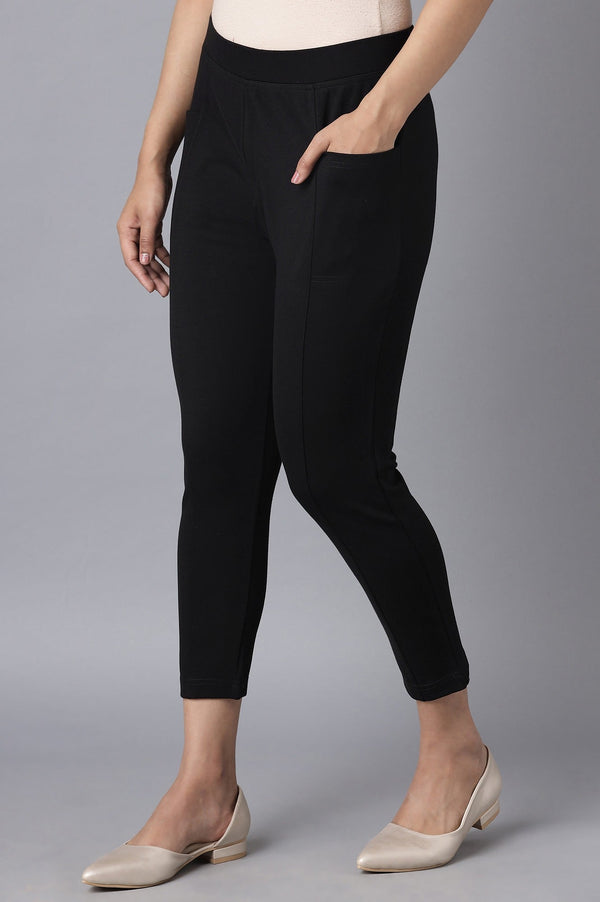 Black Solid Straight Fit Tights With Elasticated Waistband