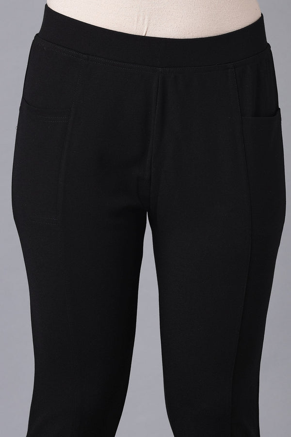 Black Solid Straight Fit Tights With Elasticated Waistband