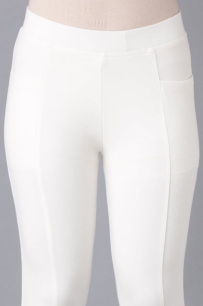 White Solid Straight Fit Pants With Elasticated Waist