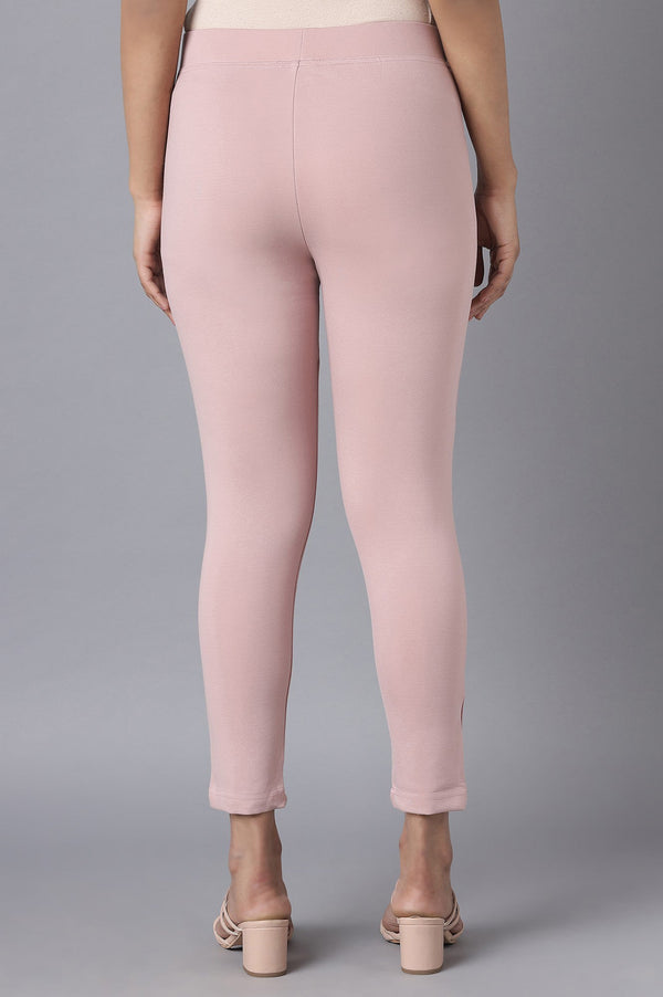 Pink Solid Straight Fit Tights With Elasticated Waist