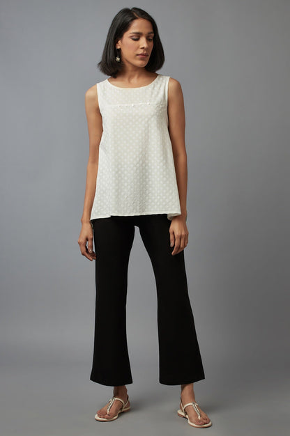 Black Solid Flared Cotton Pants With Slip On Closure