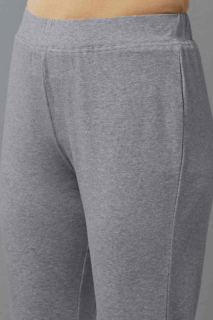 Grey Solid Flared Cotton Pants With Slip On Closure