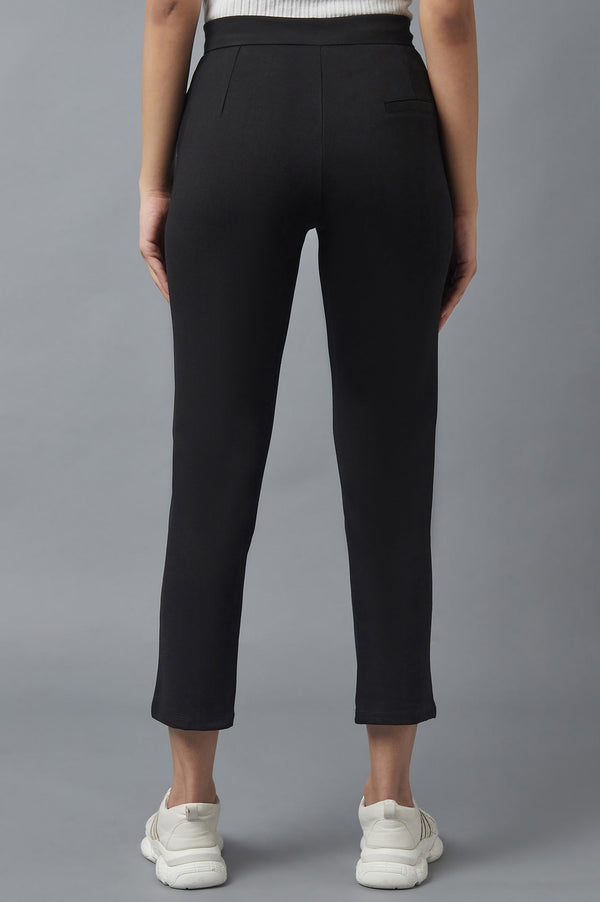 Elleven Women's Black Solid Straight Fit Trousers With Pintuck Detail