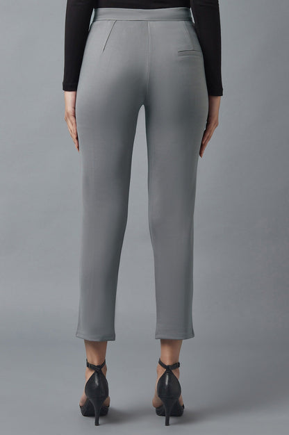 Grey Solid Straight Fit Trousers With Pintuck Detail
