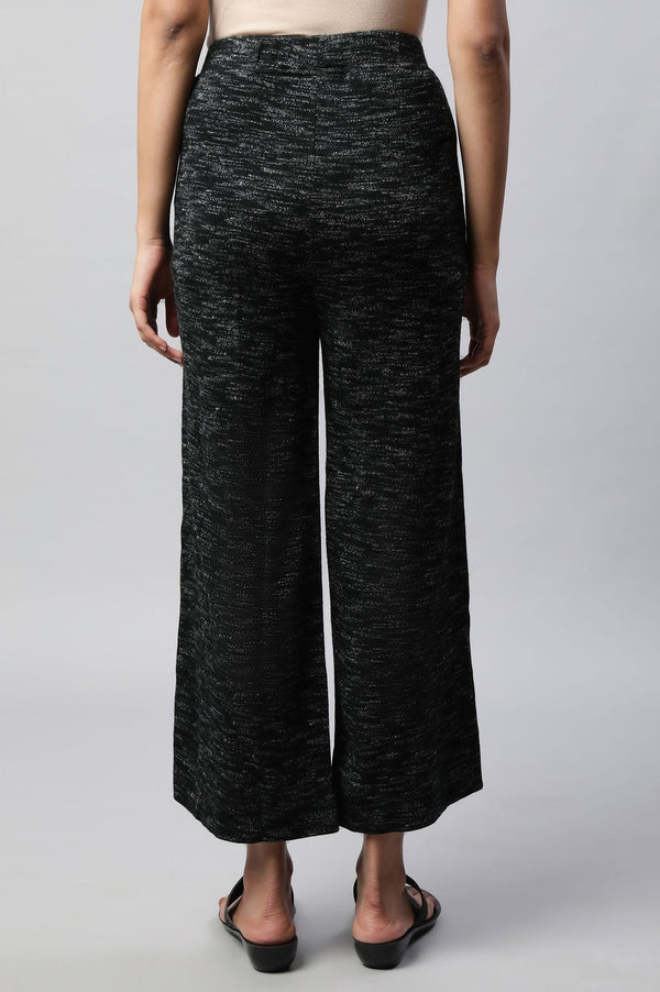 Black Solid Straight Fit Cotton Palazzo With Slip On Closure