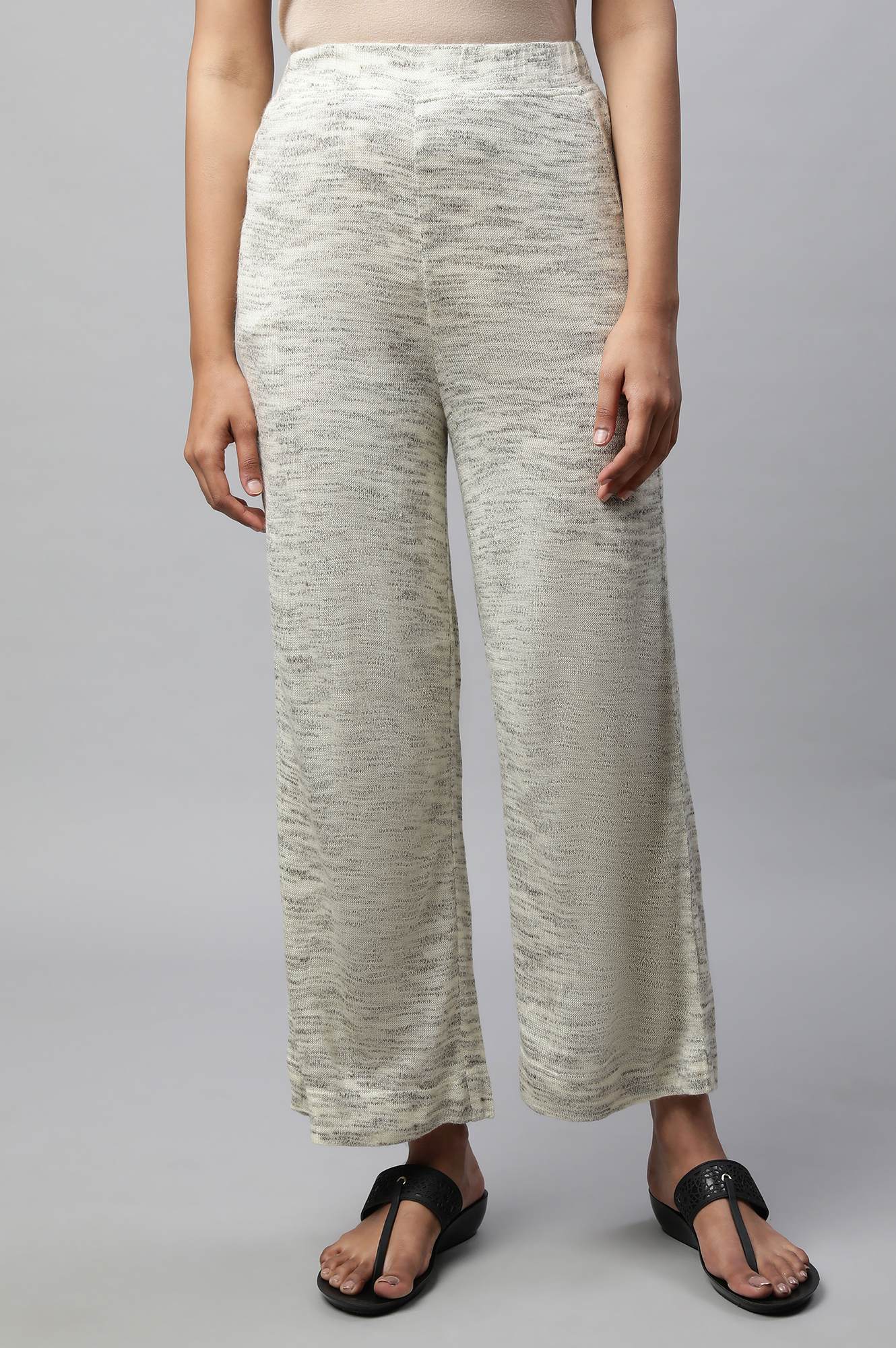 Grey Solid Straight Fit Palazzo With Elasticated Waist