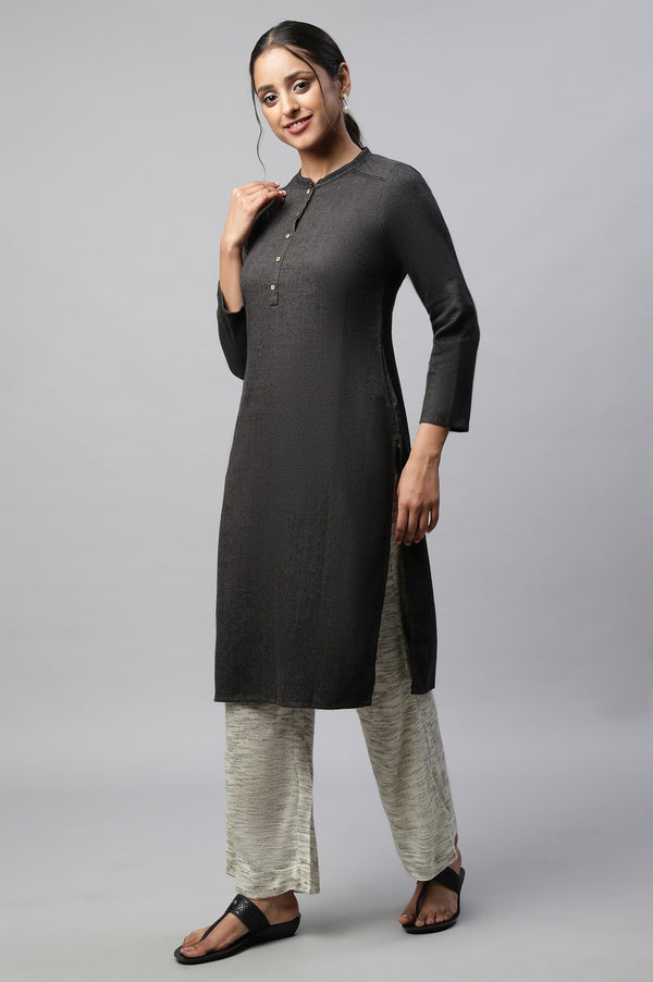 Grey Solid Straight Fit Palazzo With Elasticated Waist