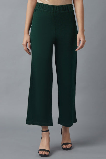 Green Solid Straight Fit Palazzo With Elasticated Waist