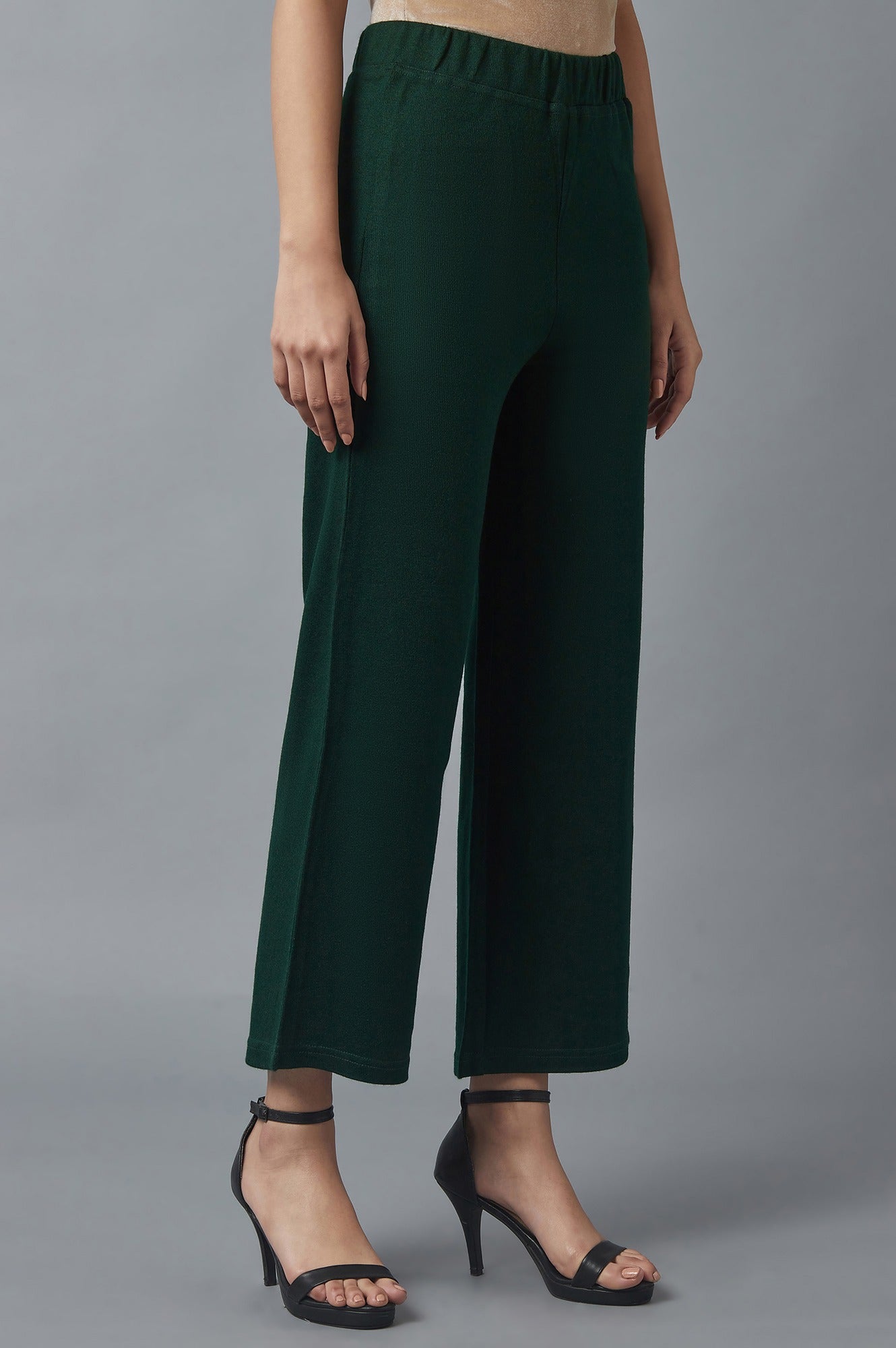 Green Solid Straight Fit Palazzo With Elasticated Waist