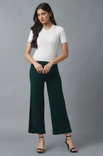 Green Solid Straight Fit Palazzo With Elasticated Waist