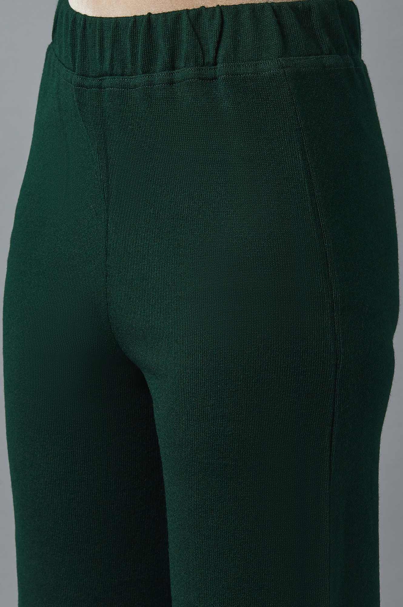 Green Solid Straight Fit Palazzo With Elasticated Waist
