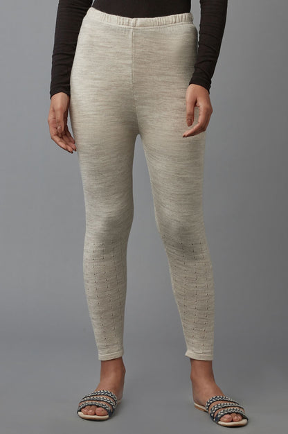 Beige Solid Straight Fit Acrylic Palazzo With Elasticated Waist