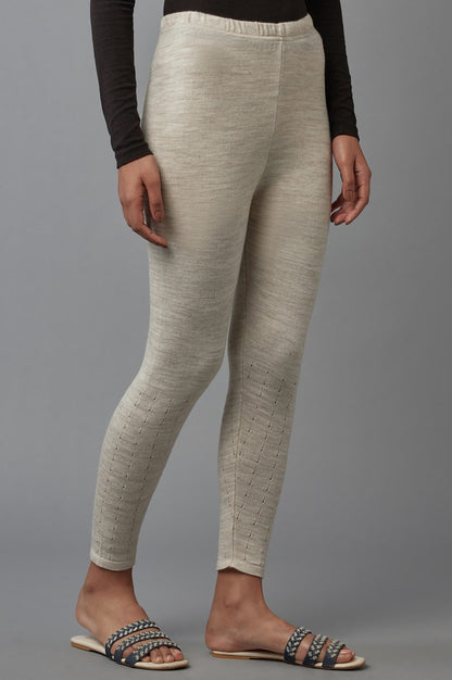 Beige Solid Straight Fit Acrylic Palazzo With Elasticated Waist