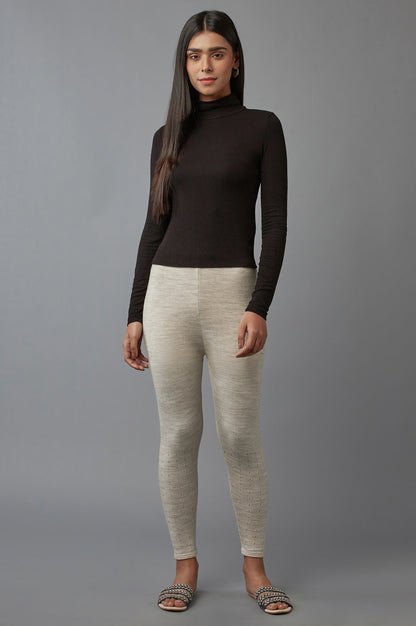 Beige Solid Straight Fit Acrylic Palazzo With Elasticated Waist