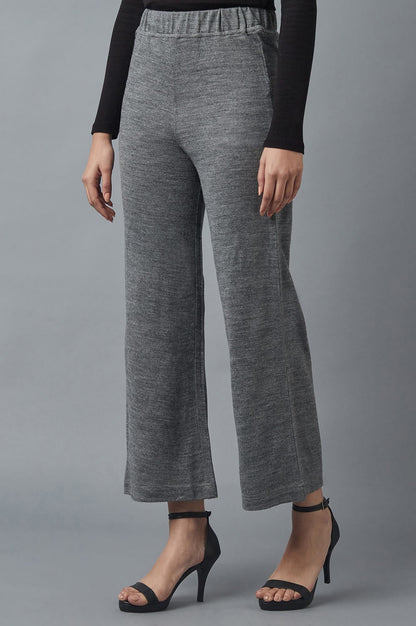 Grey Solid Straight Fit Acrylic Palazzo With Elasticated Waist