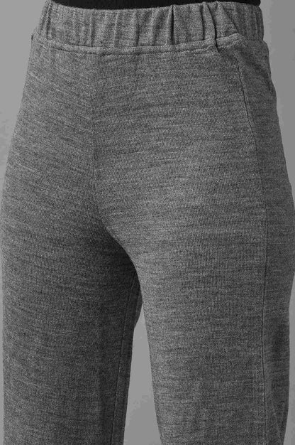 Grey Solid Straight Fit Acrylic Palazzo With Elasticated Waist