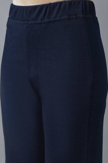 Navy Blue Solid Straight Fit Acrylic Palazzo With Elasticated Waist