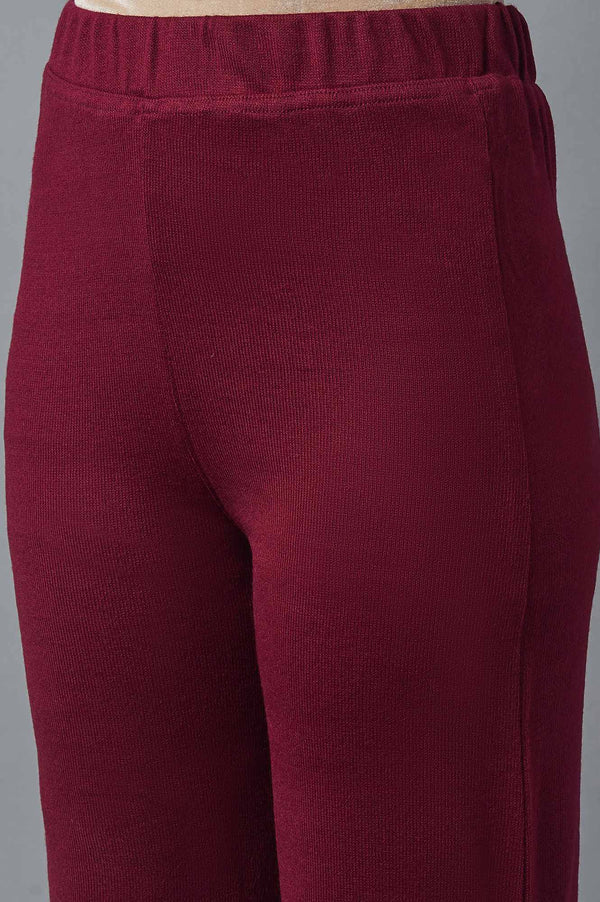 Elleven Women's Maroon Solid Straight Fit Acrylic Palazzo With Elasticated Waist